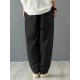 Solid Cotton Pocket Elastic Waist Casual Loose Pants