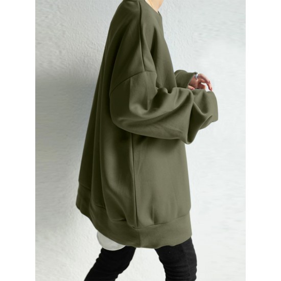 Women Solid Loose Basic All Match Commute Homely Outer Wear Sweatshirt