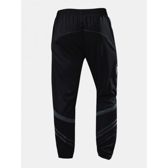 Men Side Letter Fitting Mid Rise Ankle Length Drawstring Sports Pants