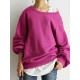 Women Puff Sleeve Solid Thick O  Neck Preppy Homely Sweatshirt