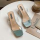 Women Transparent Bind Solid Color Chunky Heels Slippers