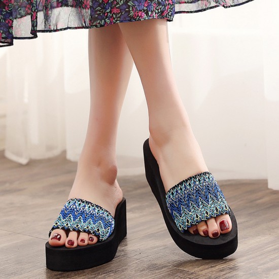 Women Colorful Wave Platform Opened Toe Slippers