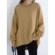 Women Loose Thick Back Fork High Low Solid Casual Pullover Sweatshirt