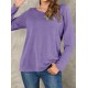 Women Solid Color Basic Designed Pleats V  Neck Long Sleeve Casual Blouses