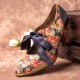  Women Elegant Graceful Little Flowers Printed Comfy Wearable Lace Up Stitching Chunky Heel Pumps