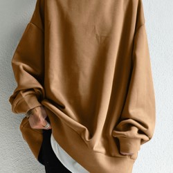 Women Solid Loose Basic All Match Commute Homely Outer Wear Sweatshirt