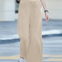 Solid Pocket Button Wide Leg High Waist Casual Pants
