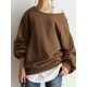 Women Puff Sleeve Solid Thick O  Neck Preppy Homely Sweatshirt