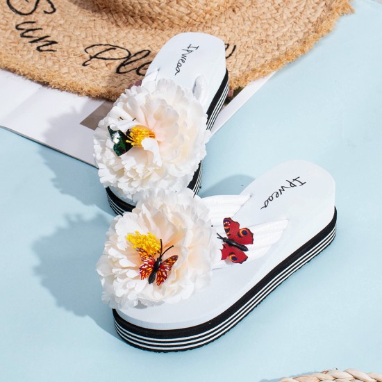 Women Flowers Butterfly Decor Clip Toe Beach Platform Slippers