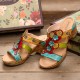  Casual Leather Floral Woodgrain Backless Comfy Chunky Heel Sandals