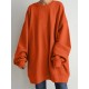 Women Puff Sleeve Crew Neck Solid Color Hem Long Sleeve Sweatshirts