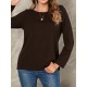 Women Solid Color Basic Designed Pleats V  Neck Long Sleeve Casual Blouses