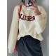 Women Solid Embroidery Words Casual Loose O  Neck Street Fashion Sweatshirt