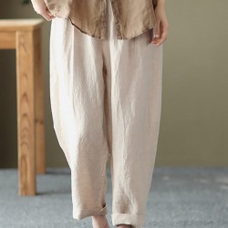 Leisure Solid Cotton Pocket Casual Cotton Pants