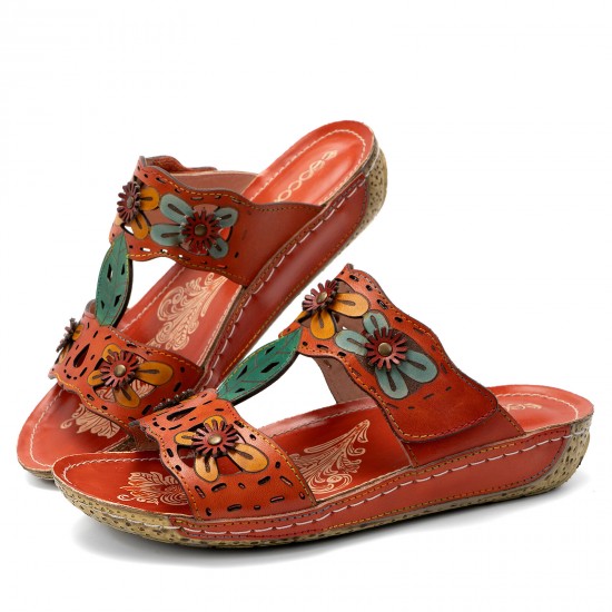  Casual Vacation Hollow Out Flowers Decoration Bohemian Backless Slip On Sandals For Women