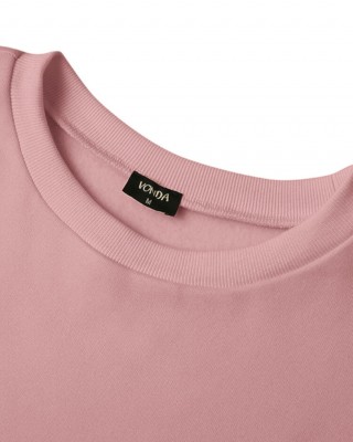 Women Long Sleeve Solid Round Necked Narrow Hem Pullover Sweatshirt