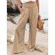 Leisure Solid Shirring Pocket Wide Leg Cotton Pants