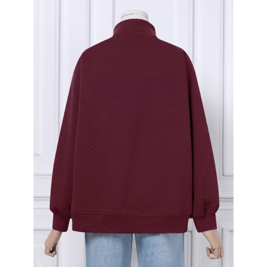 Women Rhombic Turtleneck Thic Full Sleeve Spliced Irregular Hem Pullover Sweatshirt