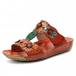  Casual Vacation Hollow Out Flowers Decoration Bohemian Backless Slip On Sandals For Women