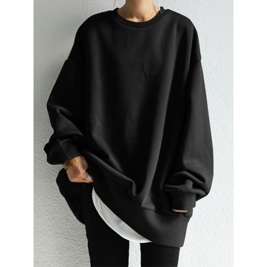 Women Solid Loose Basic All Match Commute Homely Outer Wear Sweatshirt