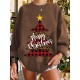 Women Christmas Tree Printed Letter Round Neck Casual Pullover Sweatshirt