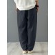 Solid Cotton Pocket Elastic Waist Casual Loose Pants