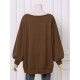 Women Puff Sleeve Solid Thick O  Neck Preppy Homely Sweatshirt