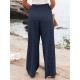 Leisure Solid Shirring Pocket Wide Leg Cotton Pants