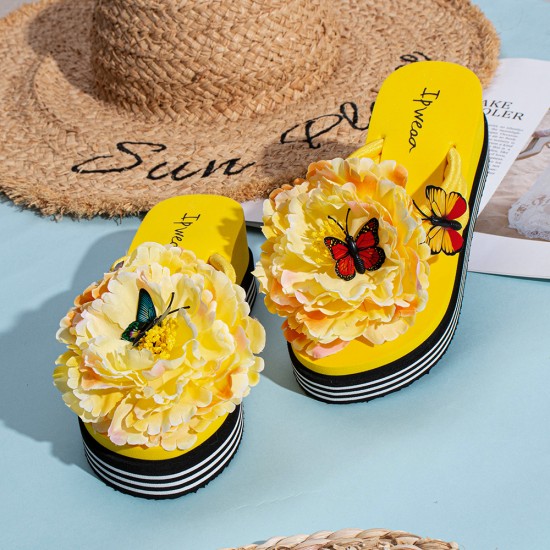 Women Flowers Butterfly Decor Clip Toe Beach Platform Slippers