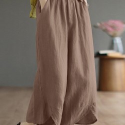 Solid Asymmetrical Hem Pocket Wide Leg Crop Pants