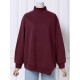 Women Rhombic Turtleneck Thic Full Sleeve Spliced Irregular Hem Pullover Sweatshirt