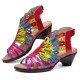  Genuine Leather Comfy Summer Vacation Bohemian Ethnic Colorblock Heeled Sandals