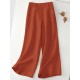 Leisure Solid Button Pocket Wide Leg Cotton Pants