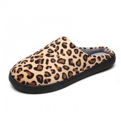 Men Leopard Cotton Warm Non Slip Wearable Sole Slip  on Home Slipper