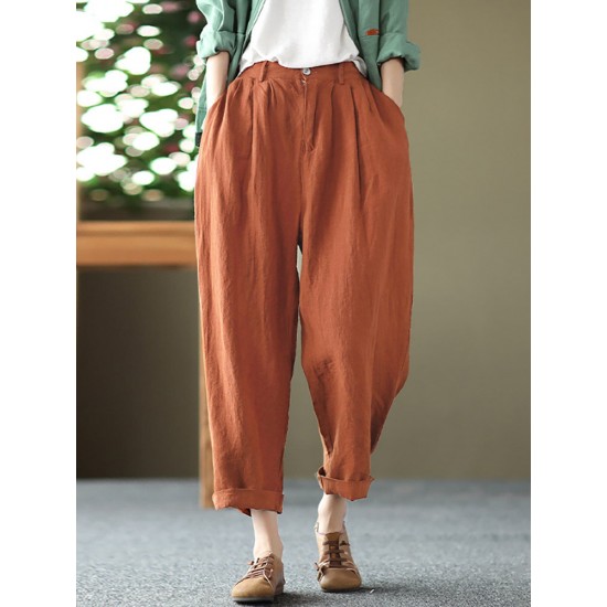 Leisure Solid Cotton Pocket Casual Cotton Pants