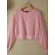 Women Long Sleeve Solid Round Necked Narrow Hem Pullover Sweatshirt