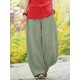 Solid Pocket Elastic Waist Cotton Casual Pants