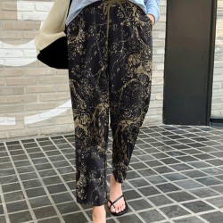 Women 100  Cotton Plants And Flowers Printing Maxi Length Pants