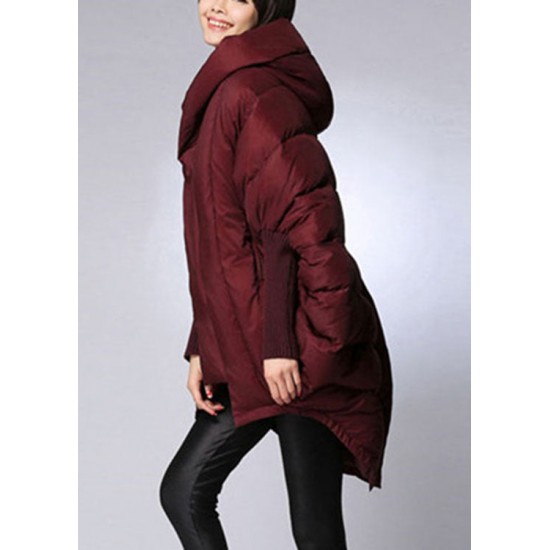 Trendy Mulberry hooded zippered Cloak Sleeves Winter Duck Down coat