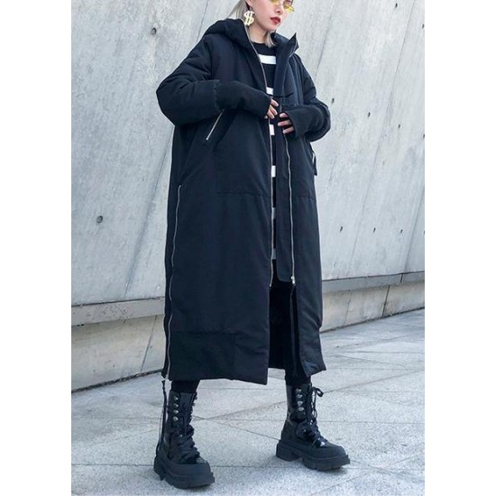 Fine black winter parkas oversize hooded zippered winter coats