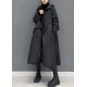 Women Black Hooded Pockets Fine Cotton Filled Witner Coat Winter