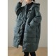 Plus Size Green hooded Zippered Pockets Winter Down Coat Long sleeve