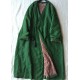 Women Green V Neck Button Cotton Filled Parka Long Coats Winter