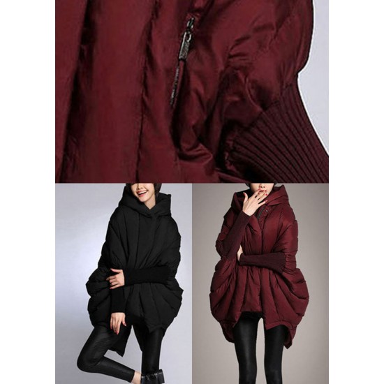 Trendy Mulberry hooded zippered Cloak Sleeves Winter Duck Down coat