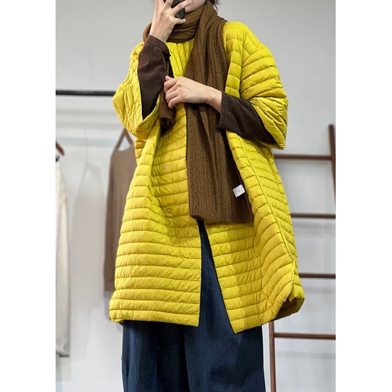 Plus Size Yellow Button Pockets Patchwork Thin Parka Winter