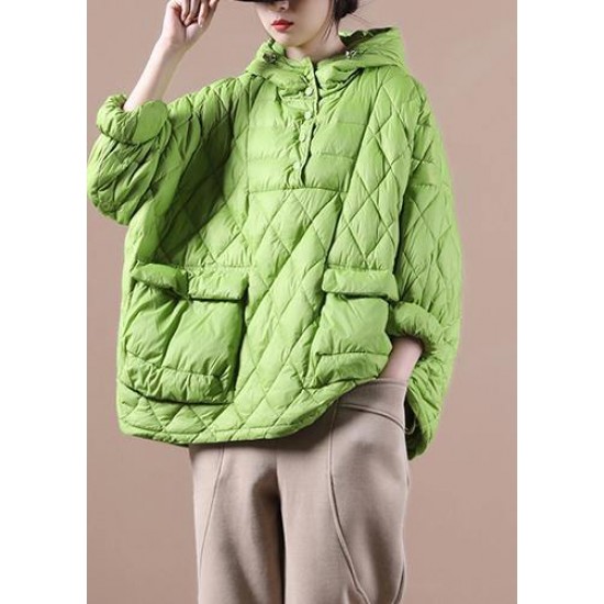 2025 Loose Fitting Winter Puffer Jacket Hooded Green Down Coat