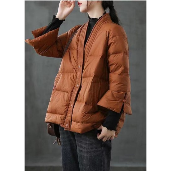 Caramel V Neck Button Thick fashion Winter Duck Down Jackets