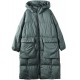 Plus Size Green hooded Zippered Pockets Winter Down Coat Long sleeve