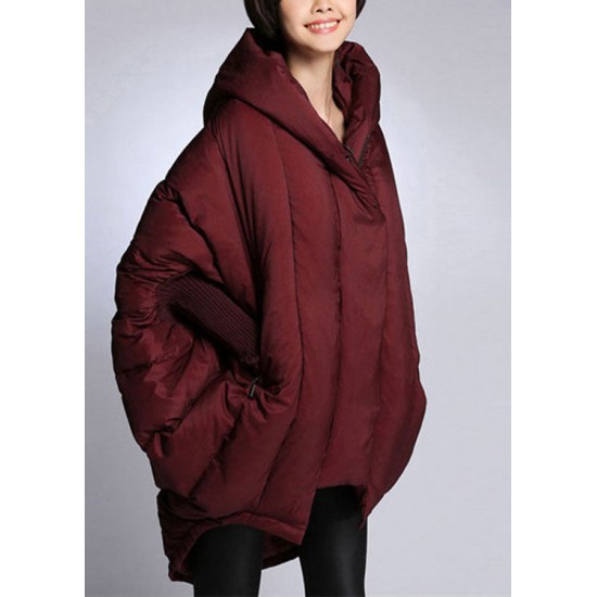 Trendy Mulberry hooded zippered Cloak Sleeves Winter Duck Down coat