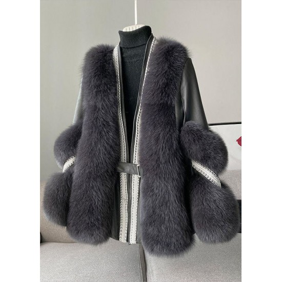 Stylish White V Neck Patchwork Mink Hair Coats Winter